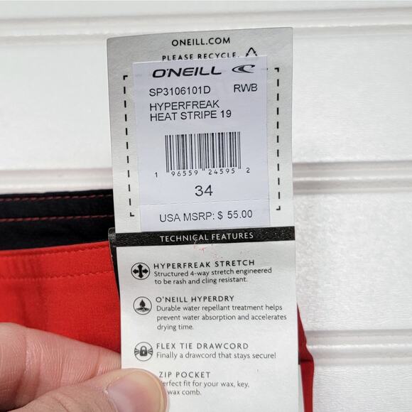 NWT O'Neill Hyperfreak Heat Stripe Boardshorts - Picture 6 of 7